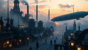 Victorian City in Steampunk Style – free AI stock image