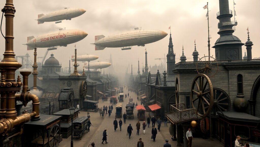 Victorian Dreams: A Steampunk Cityscape – free AI stock image