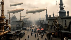 Victorian Dreams: A Steampunk Cityscape – free AI stock image