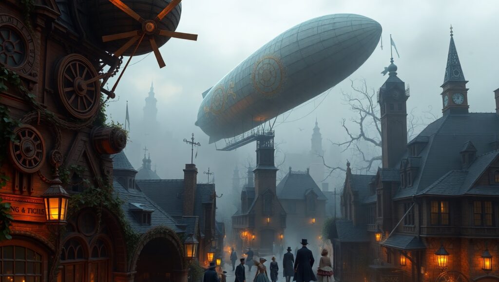Victorian Dreams: A Steampunk Cityscape hZ3 – free AI stock image
