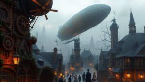 Victorian Dreams: A Steampunk Cityscape hZ3 – free AI stock image