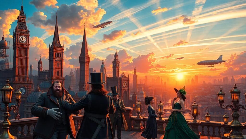 Victorian Dreams in Steampunk City – free AI stock image