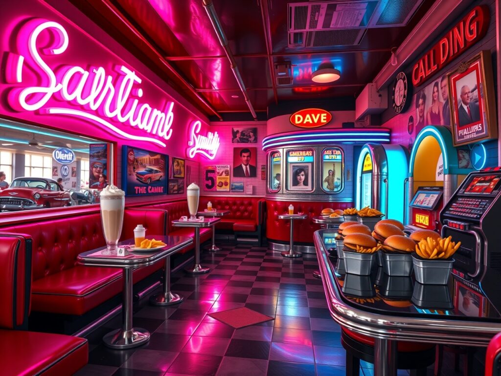 Vintage 1950s Diner with Neon Signs – free AI stock image