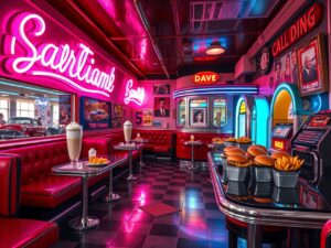 Vintage 1950s Diner with Neon Signs – free AI stock image