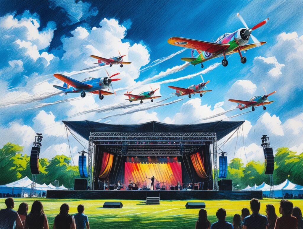 Vintage Aircraft Soaring Over Music Festival – free AI stock image