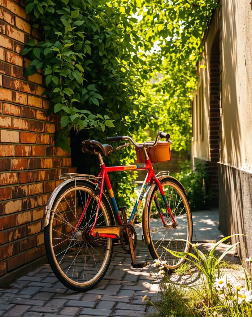 Vintage Bicycle Against Rustic Wall – free AI stock image