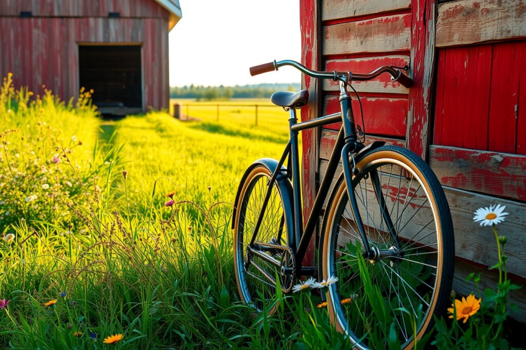Vintage Bicycle by a Rustic Barn – free AI stock image