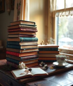 Vintage Books on a Weathered Table – free AI stock image