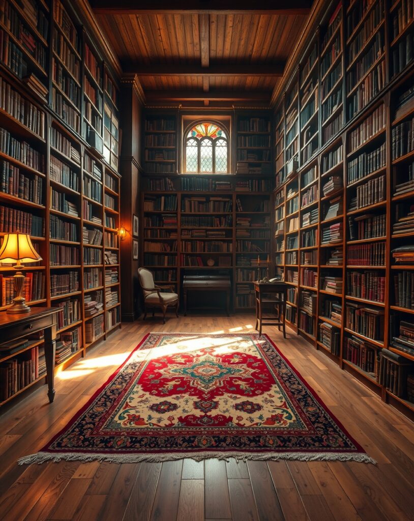 Vintage Bookstore with Wooden Shelves – free AI stock image