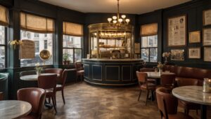 Vintage Café Scene with Patrons Enjoying Drinks – free AI stock image