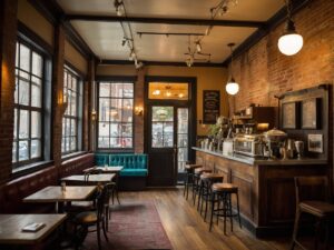 Vintage Coffee Shop in Urban Setting – free AI stock image