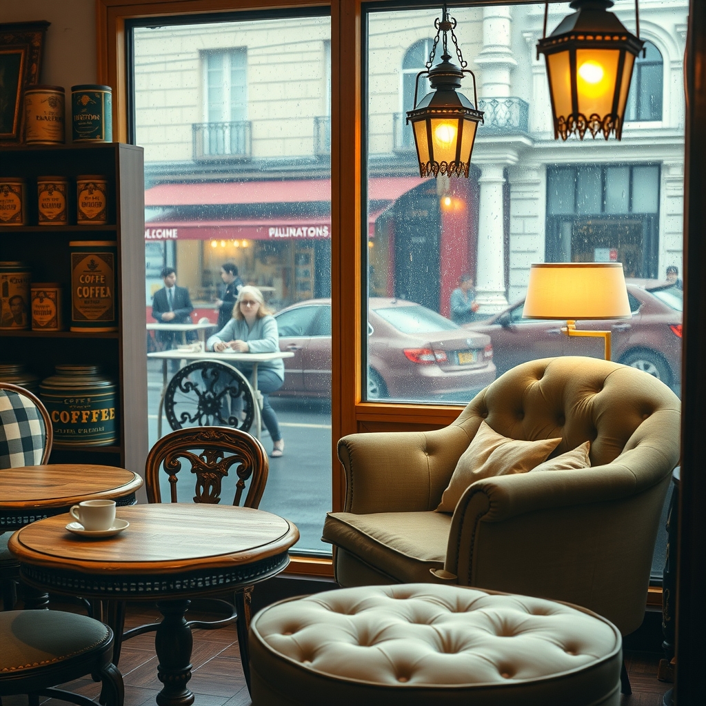 Vintage Coffee Shop on a Rainy Day – free AI stock image