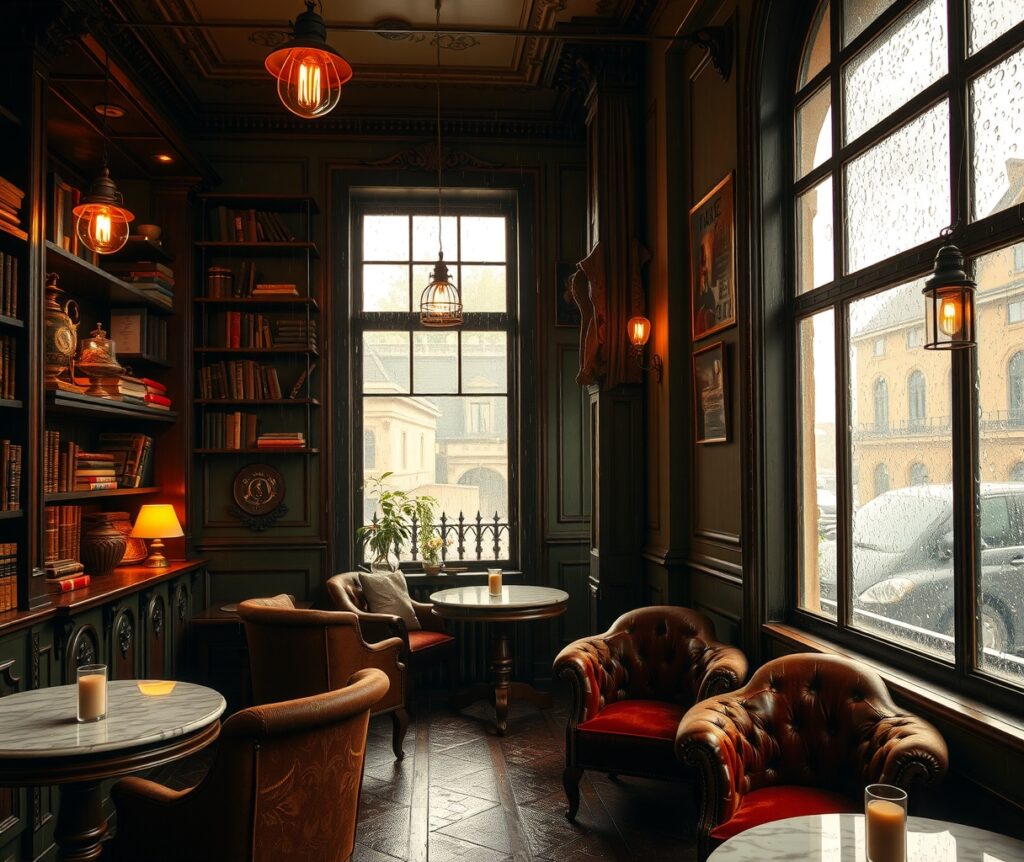Vintage Coffee Shop on a Rainy Day – free AI stock image