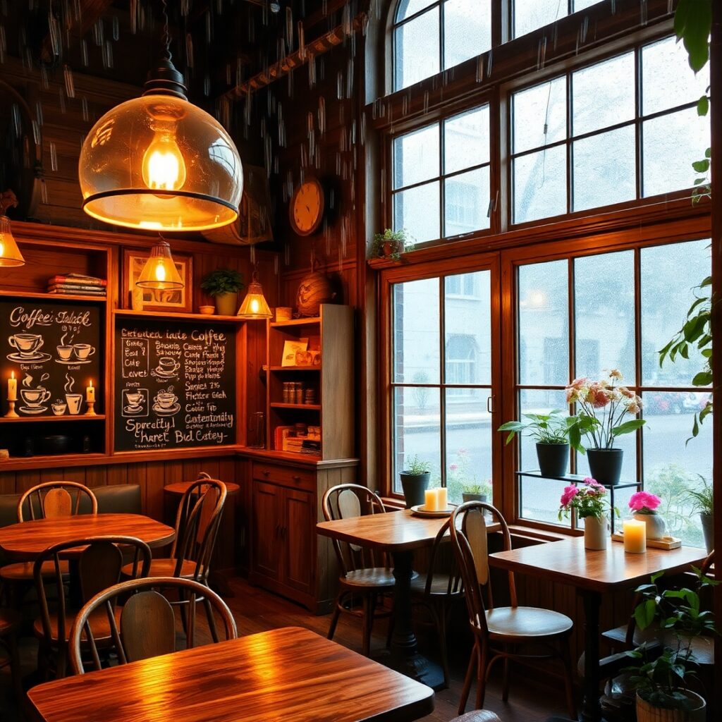 Vintage Coffee Shop on a Rainy Day – free AI stock image