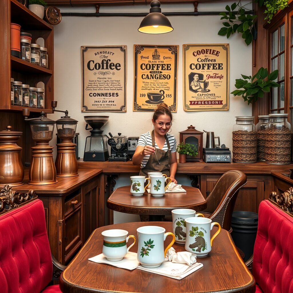Vintage Coffee Shop Scene with Old Decor – free AI stock image