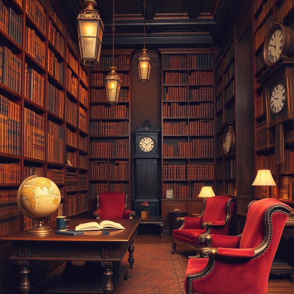 Vintage Library with Antique Books and Furniture – free AI stock image