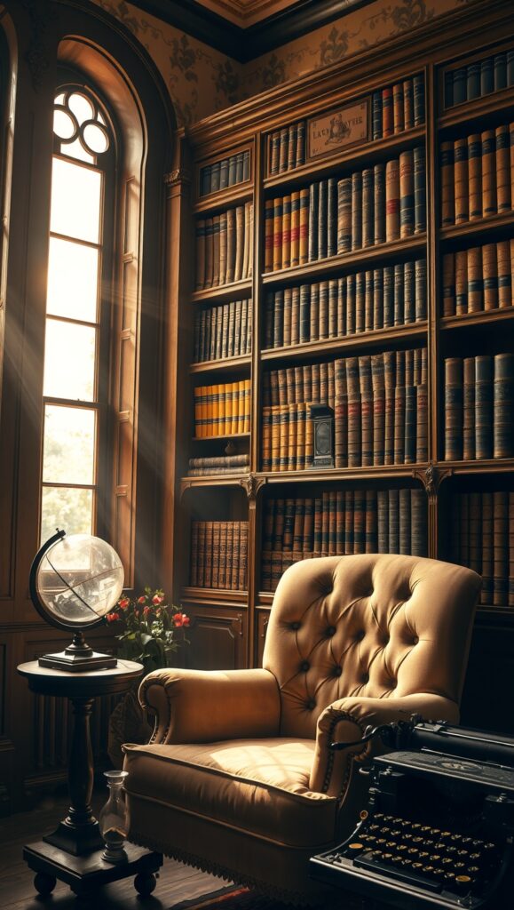Vintage Library with Antique Bookshelves – free AI stock image