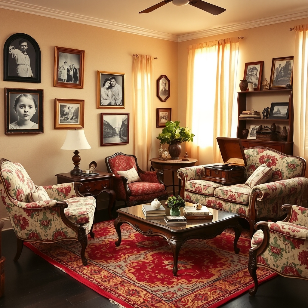 Vintage Living Room with Retro Furniture – free AI stock image