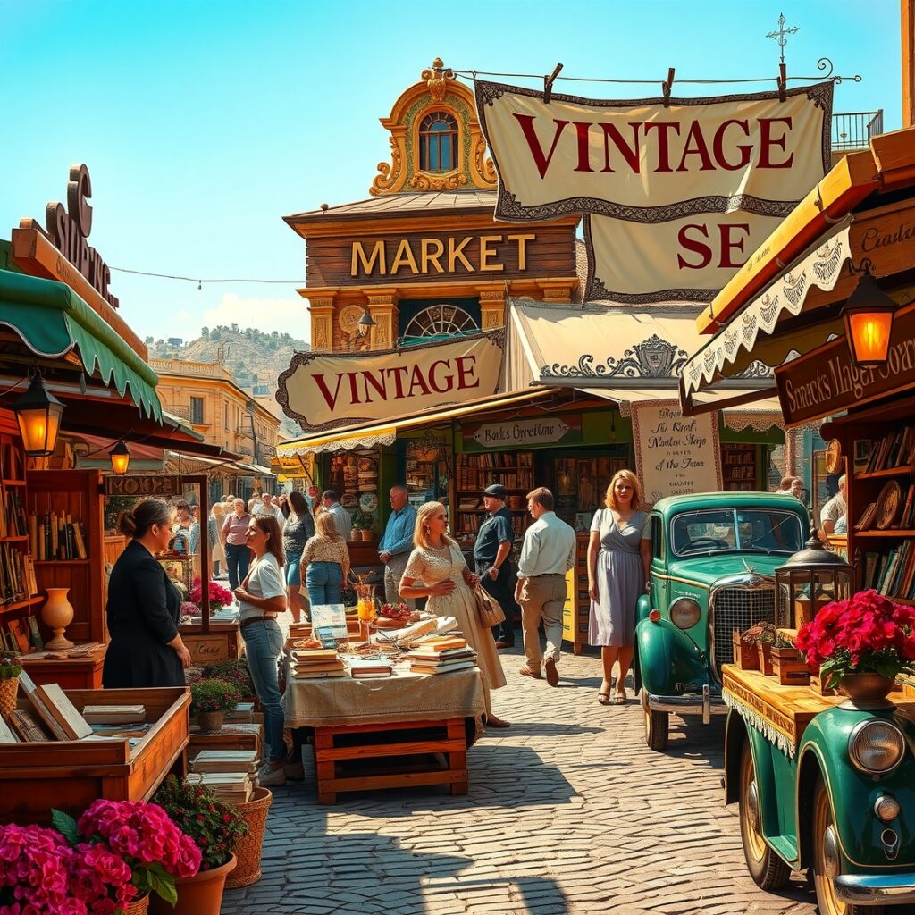 Vintage Market Scene with Antique Goods – free AI stock image