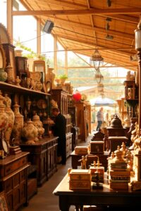 Vintage Market Scene with Antique Treasures – free AI stock image