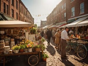 Vintage Market Scene With Colorful Bicycles – free AI stock image