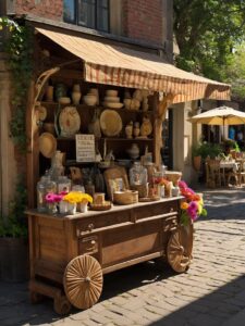 Vintage Market Scene with People Shopping – free AI stock image