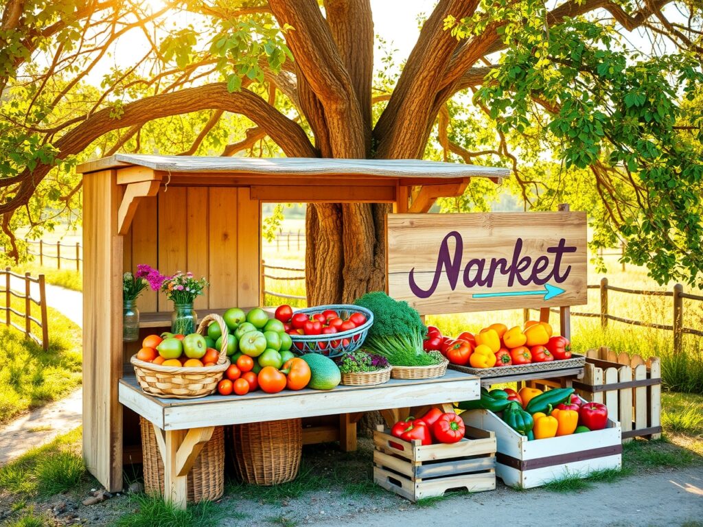 Vintage Market Stand with Fresh Produce – free AI stock image