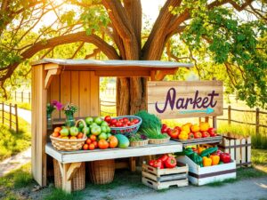 Vintage Market Stand with Fresh Produce – free AI stock image
