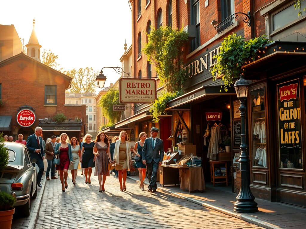 Vintage Market Street with Classic Cars – free AI stock image