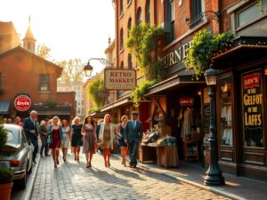 Vintage Market Street with Classic Cars – free AI stock image