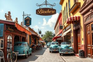 Vintage Market Street with Classic Cars – free AI stock image