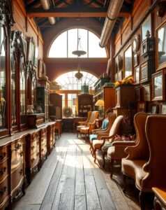 Vintage Market with Antique Furniture Displays – free AI stock image