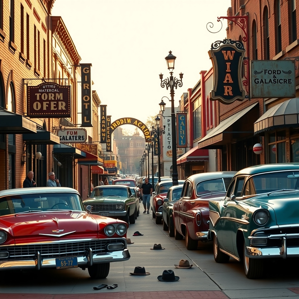 Vintage Street Scene With Classic Cars – free AI stock image