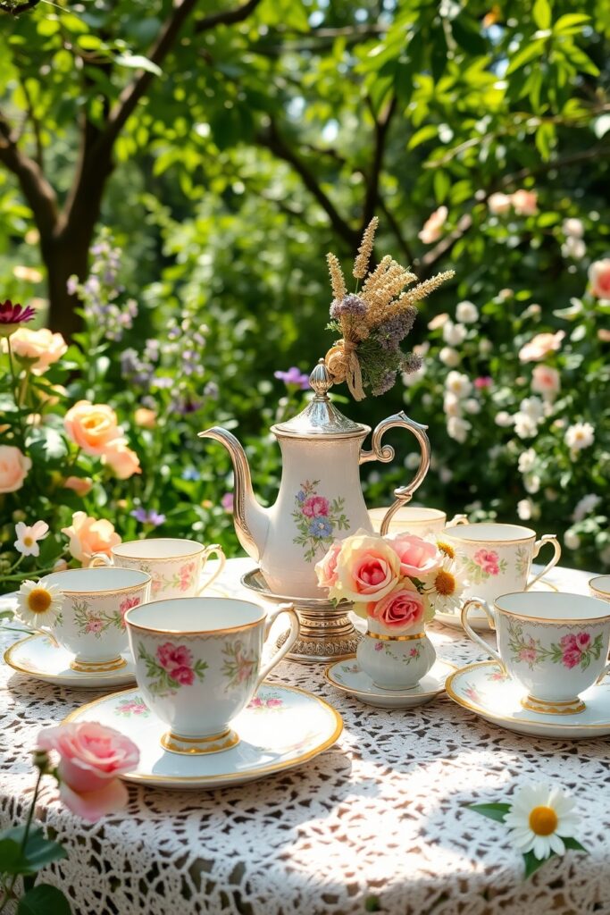 Vintage Tea Party with Antique Tableware – free AI stock image