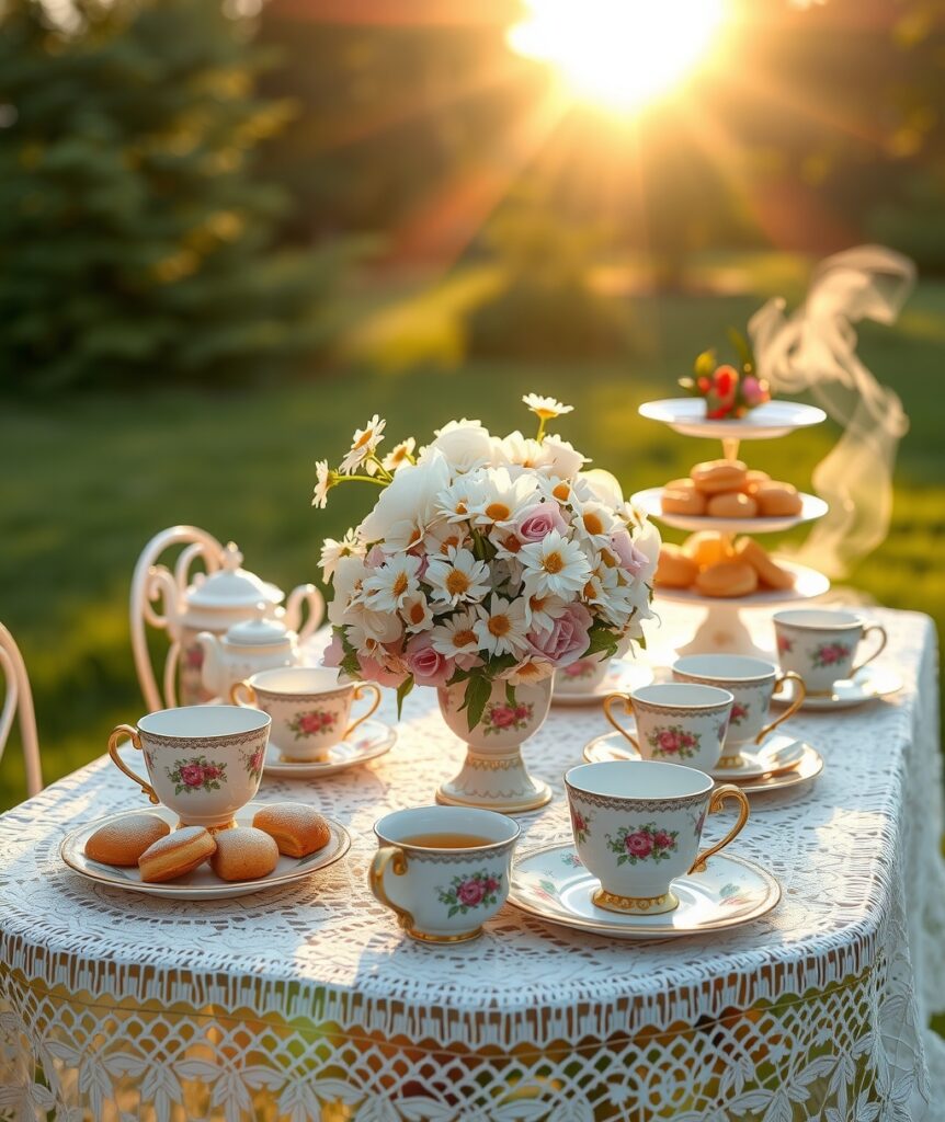 Vintage Tea Party with Floral China – free AI stock image