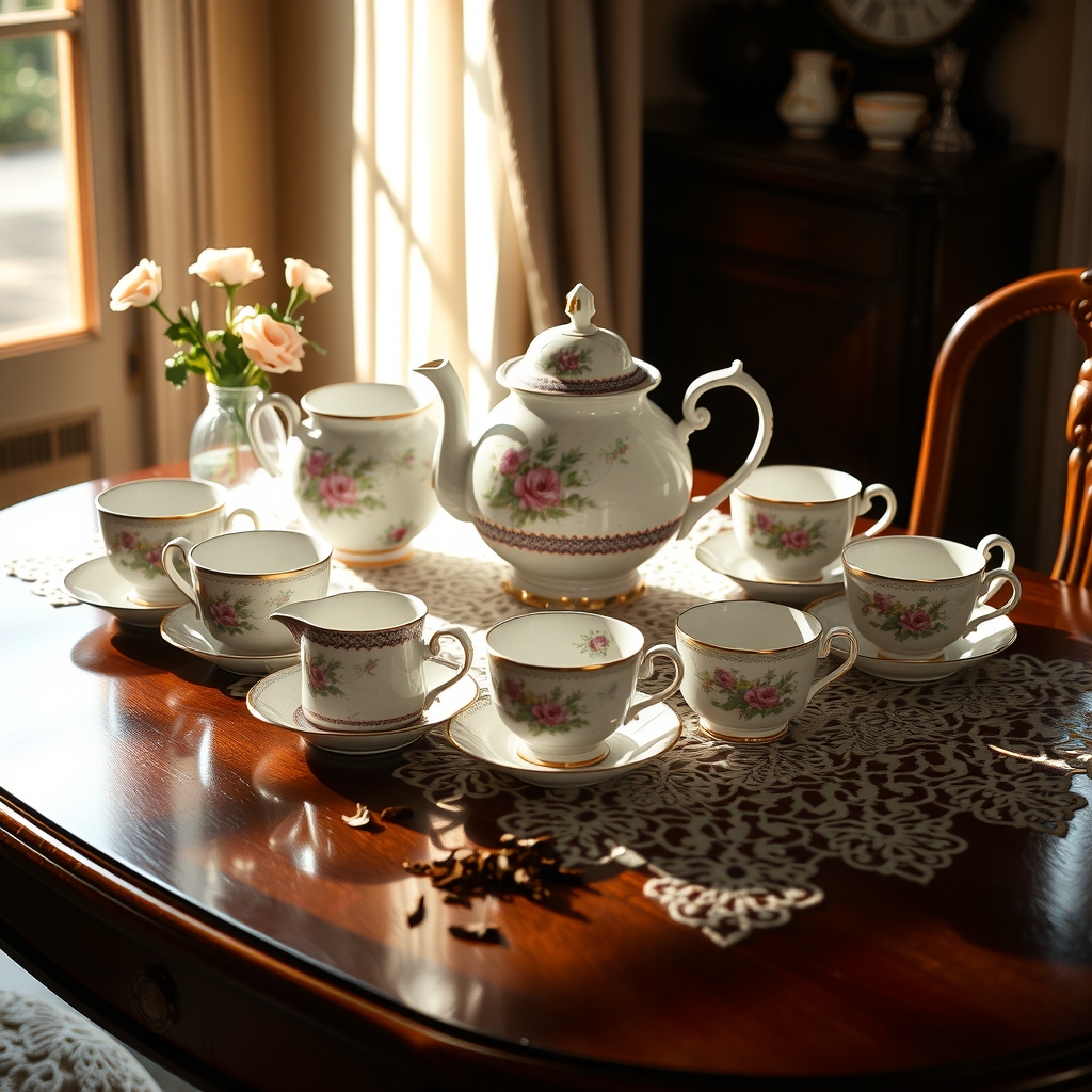 Vintage Tea Set on a Polished Table – free AI stock image