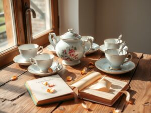Vintage Tea Set on a Wooden Table – free AI stock image