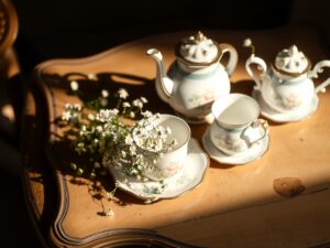 Vintage Tea Set on an Antique Table – free AI stock image