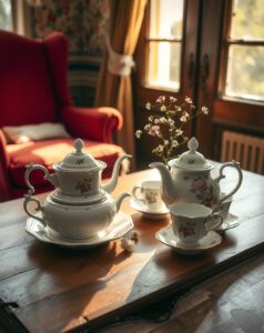Vintage Tea Set on Rustic Table – free AI stock image