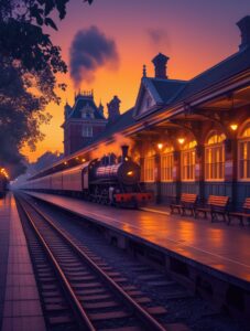 Vintage Train Station at Dusk – free AI stock image