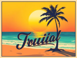 Vintage Travel Poster of a Coastal Retreat – free AI stock image