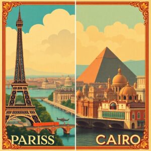Vintage Travel Posters from the 1920s – free AI stock image
