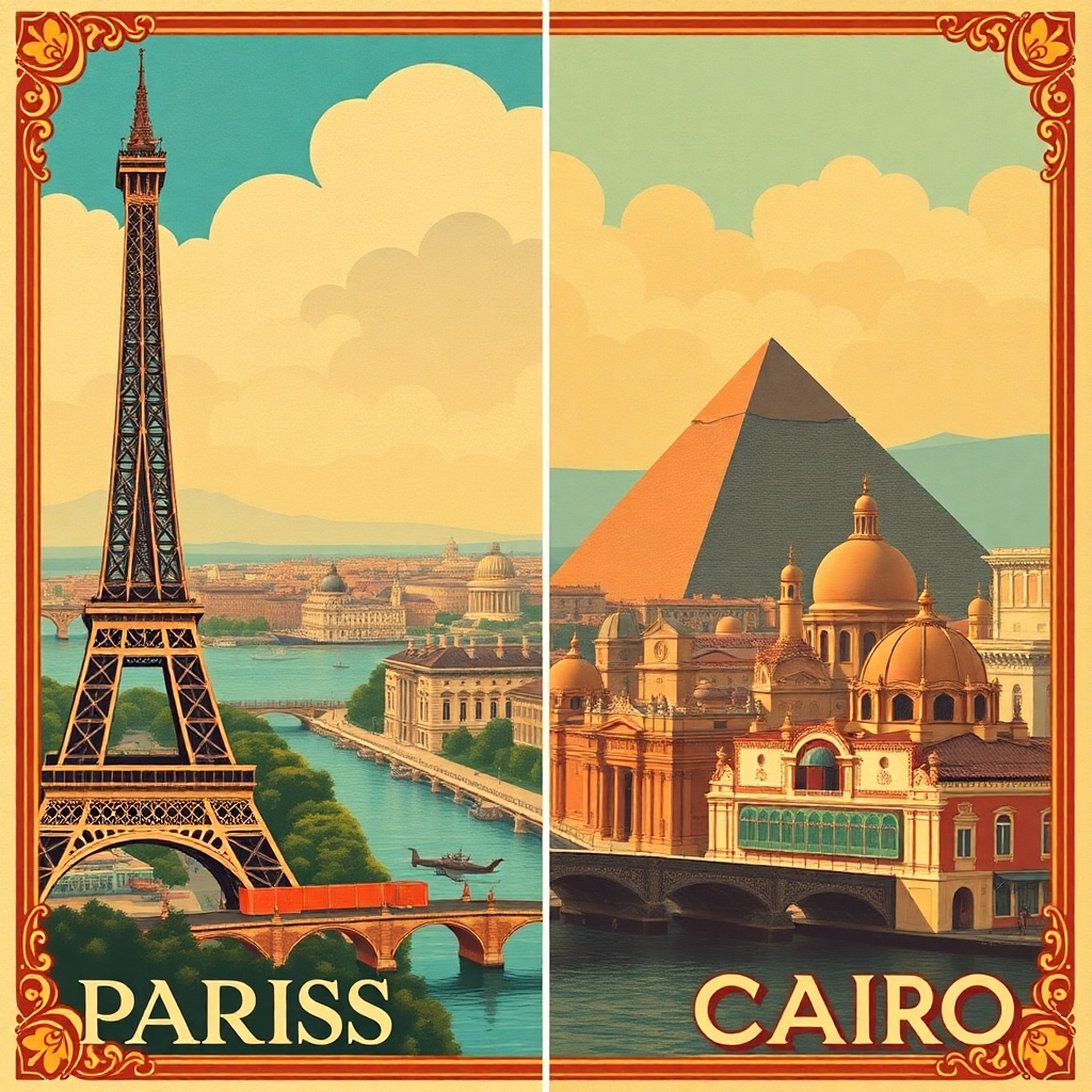 Vintage Travel Posters from the 1920s – free AI stock image