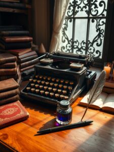Vintage Typewriter and Antique Books – free AI stock image