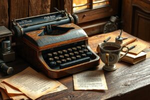 Vintage Typewriter on a Rustic Desk – free AI stock image