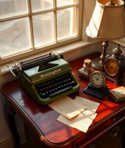 Vintage Typewriter on a Wooden Desk – free AI stock image
