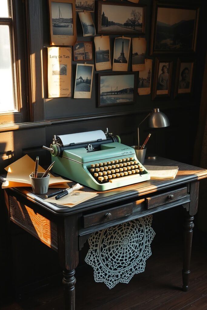 Vintage Typewriter on Weathered Desk – free AI stock image