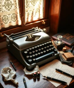 Vintage Typewriter on Wooden Desk – free AI stock image