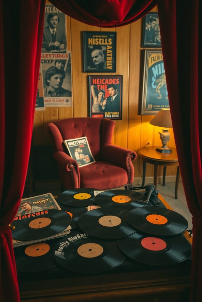 Vintage Vinyl Records and Turntable Arrangement – free AI stock image
