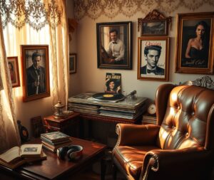 Vintage Vinyl Records and Turntable Display – free AI stock image